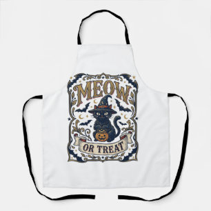Meow Or Treat Cat Halloween Spooky Cat Vintage Vec Apron