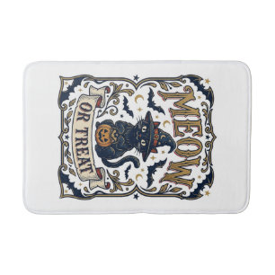 Meow Or Treat Cat Halloween Spooky Cat Vintage Vec Bath Mat