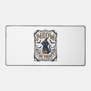 Meow Or Treat Cat Halloween Spooky Cat Vintage Vec Desk Mat