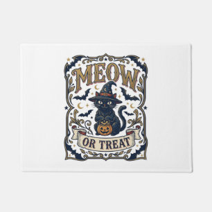 Meow Or Treat Cat Halloween Spooky Cat Vintage Vec Doormat