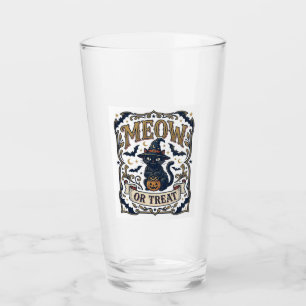Meow Or Treat Cat Halloween Spooky Cat Vintage Vec Glass
