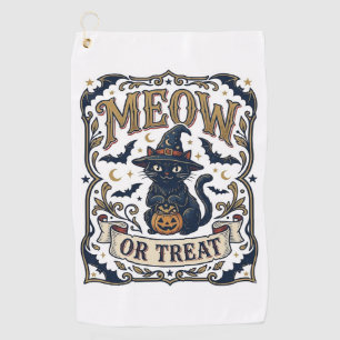 Meow Or Treat Cat Halloween Spooky Cat Vintage Vec Golf Towel