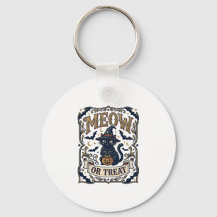 Meow Or Treat Cat Halloween Spooky Cat Vintage Vec Key Ring
