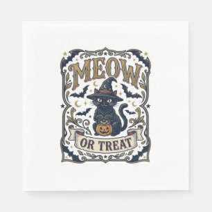 Meow Or Treat Cat Halloween Spooky Cat Vintage Vec Napkin