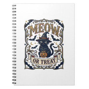 Meow Or Treat Cat Halloween Spooky Cat Vintage Vec Notebook