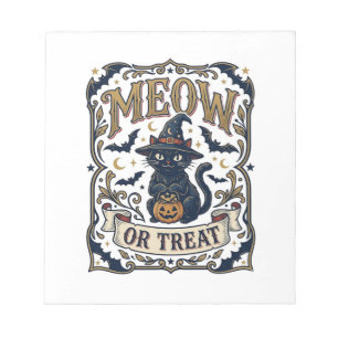 Meow Or Treat Cat Halloween Spooky Cat Vintage Vec Notepad