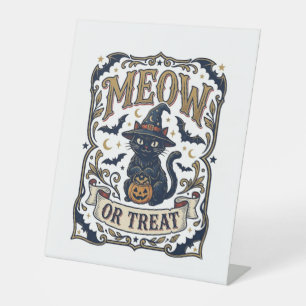 Meow Or Treat Cat Halloween Spooky Cat Vintage Vec Pedestal Sign