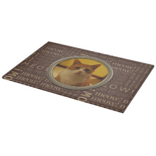 Meow Pattern Brown Add Your Own Cat Photo Cutting Board