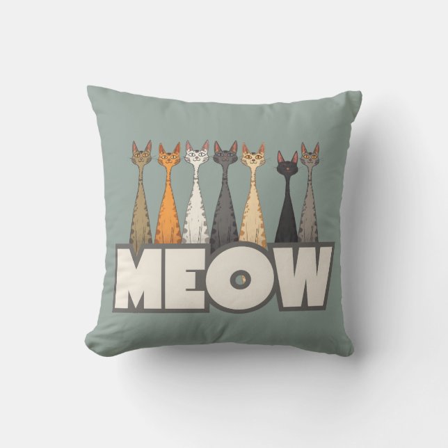 Meow Peeking Cats Funny Sage Green Cat Lover Print Cushion (Front)