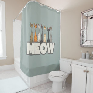Meow Peeking Cats Funny Sage Green Cat Lover Print Shower Curtain