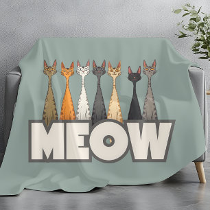 Meow Peeking Cats Sage Green Funny Cat Graphic Art Fleece Blanket