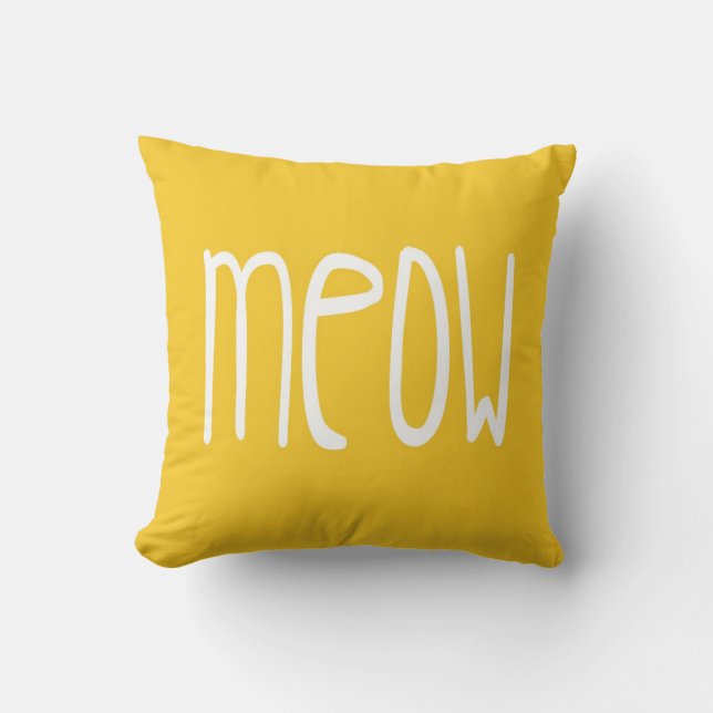 Meow Pillow on yellow and grey background (Front)