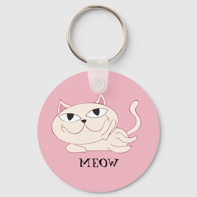 MEOW: Pink Cat Chillin' Key Ring (Front)