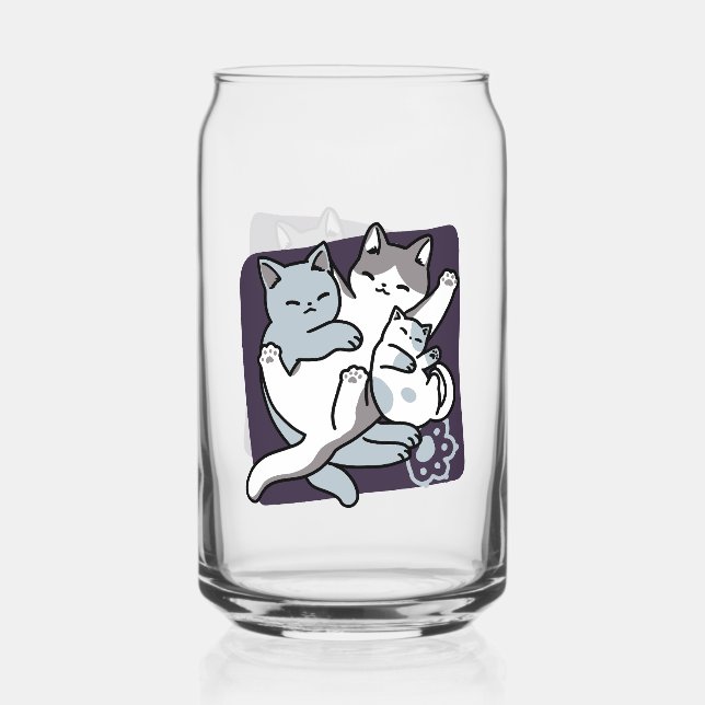 Meow Pounce Snuggle – Cute Sleeping Cats Can Glass (Front)