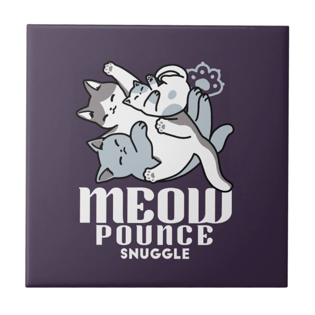 Meow Pounce Snuggle – Cute Sleeping Cats Ceramic Tile (Front)