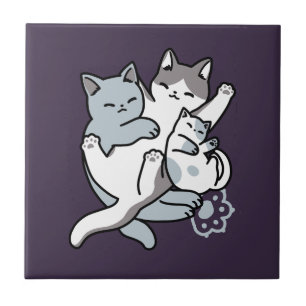 Meow Pounce Snuggle – Cute Sleeping Cats Ceramic Tile