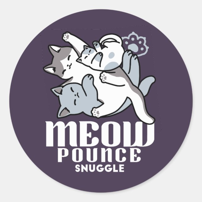 Meow Pounce Snuggle – Cute Sleeping Cats Classic Round Sticker (Front)
