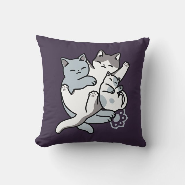 Meow Pounce Snuggle – Cute Sleeping Cats Cushion (Front)