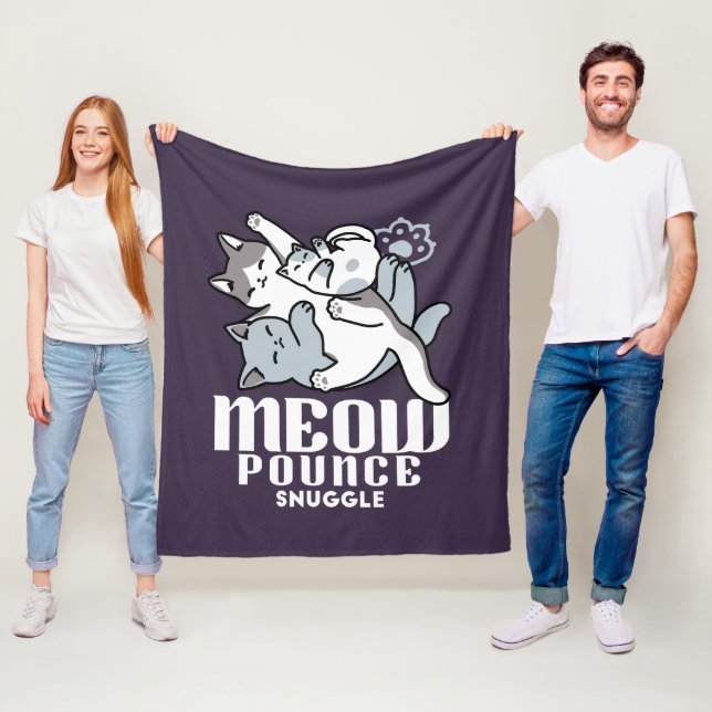 Meow Pounce Snuggle – Cute Sleeping Cats Fleece Blanket (In Situ)