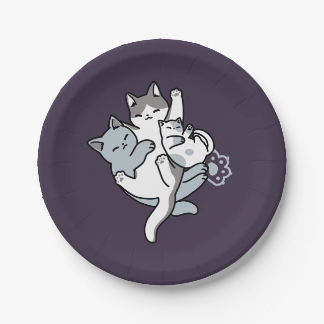 Meow Pounce Snuggle – Cute Sleeping Cats Paper Plate (Front)