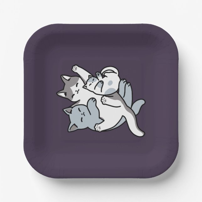 Meow Pounce Snuggle – Cute Sleeping Cats Paper Plate (Front)
