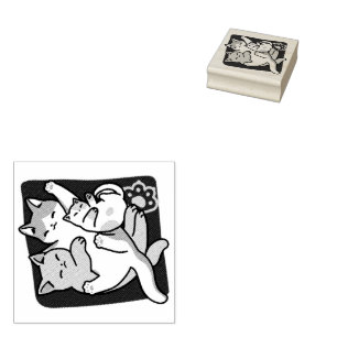 Meow Pounce Snuggle – Cute Sleeping Cats Rubber Stamp