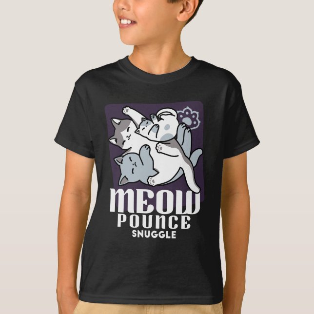 Meow Pounce Snuggle – Cute Sleeping Cats T-Shirt (Front)