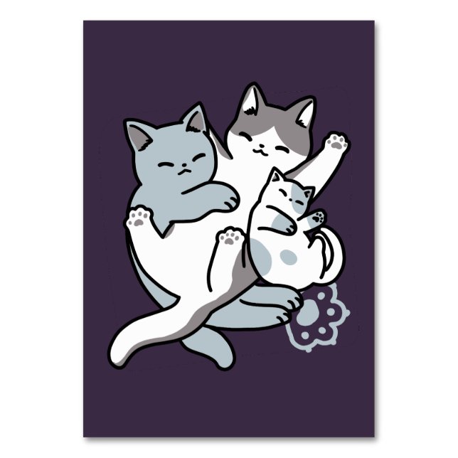 Meow Pounce Snuggle – Cute Sleeping Cats Table Number (Front)