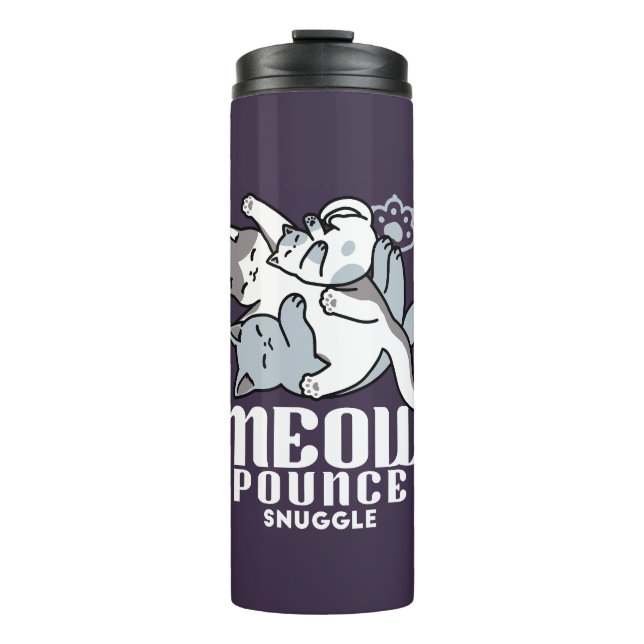 Meow Pounce Snuggle – Cute Sleeping Cats Thermal Tumbler (Front)