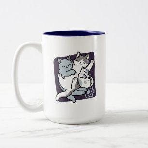 Meow Pounce Snuggle – Cute Sleeping Cats Two-Tone Coffee Mug