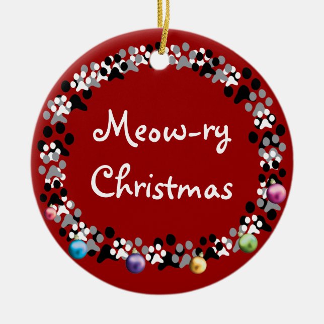 Meow-ry Christmas Ceramic Tree Decoration (Front)