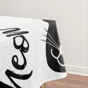 Meow Simple Modern Black White Cats Typography Tablecloth