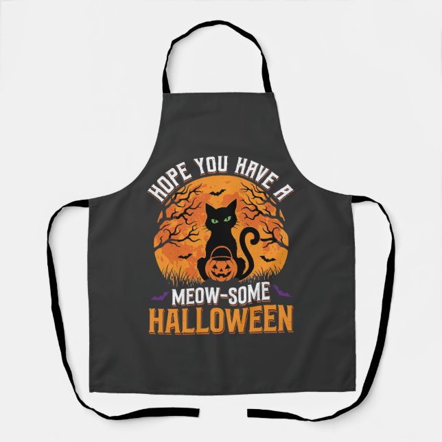 Meow-Some Halloween Black Cat Apron (Front)