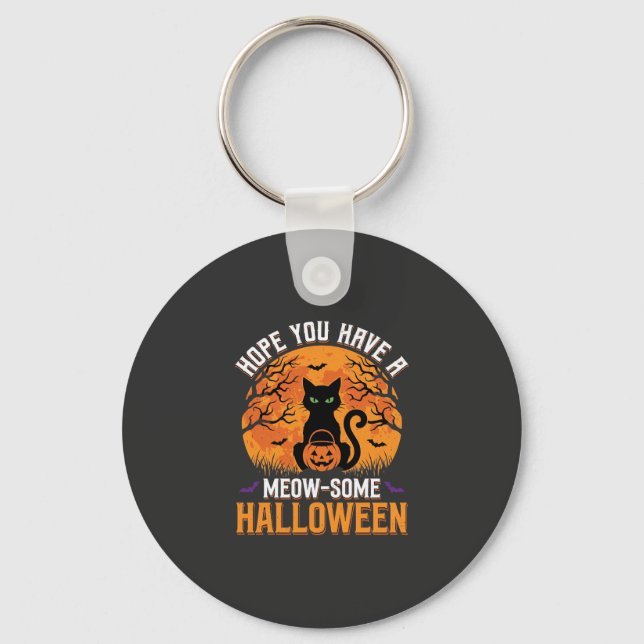 Meow-Some Halloween Black Cat Key Ring (Front)