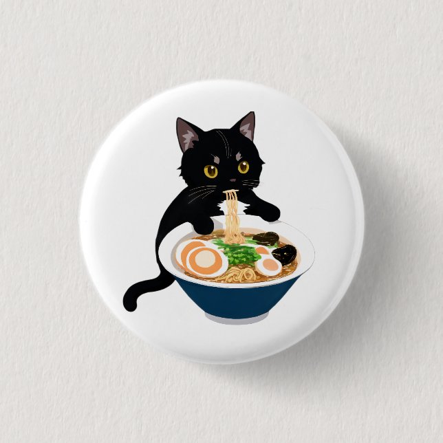 Meow-tastic Ramen Feast: Cute Cat Badge (Front)