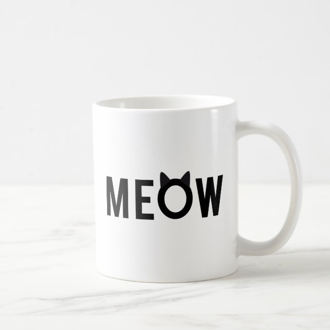 Meow, text design with black cat ears coffee mug (Right)