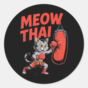 Meow Thai Boxing Funny Cat Lovers Kickboxing MMA Classic Round Sticker