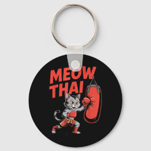 Meow Thai Boxing Funny Cat Lovers Kickboxing MMA Key Ring