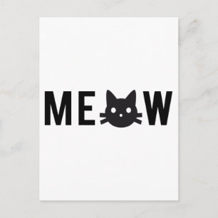 Meow, with black cat face, text design postcard