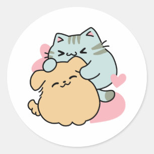 Meow & Woof Perfect Together - Cute Cat and Dog Classic Round Sticker