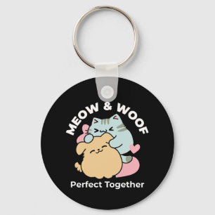 Meow & Woof Perfect Together - Cute Cat and Dog Key Ring