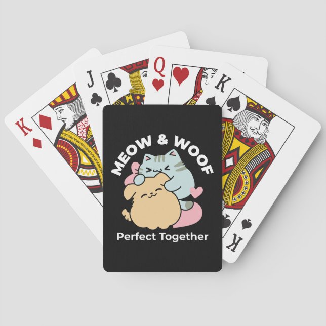 Meow & Woof Perfect Together - Cute Cat and Dog Playing Cards (Back)