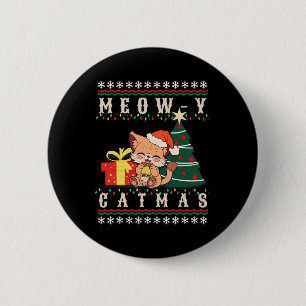Meow-y Catmas Cat Christmas Tree Xmas Girls Boys F 6 Cm Round Badge