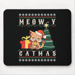 Meow-y Catmas Cat Christmas Tree Xmas Girls Boys F Mouse Pad