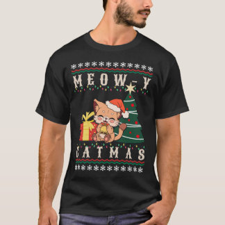 Meow-y Catmas Cat Christmas Tree Xmas Girls Boys F T-Shirt
