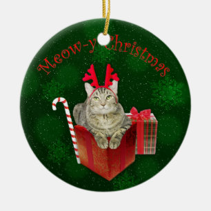 Meow-y Christmas Ceramic Ornament