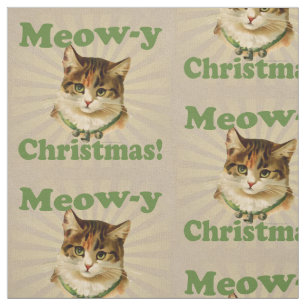 Meow-y Christmas, Cute Funny Holiday Cat Animal Fabric