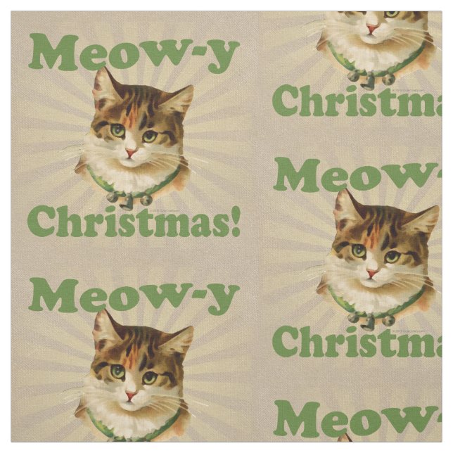 Meow-y Christmas, Cute Funny Holiday Cat Animal Fabric (Swatch)