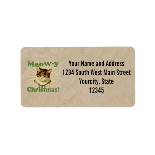Meow-y Christmas, Cute Holiday Cat Animal Address Label