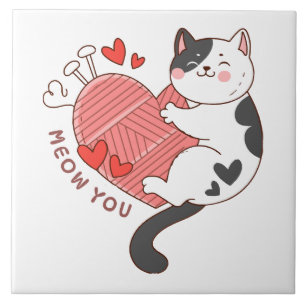 Meow You Cute Cat Valentine's Day Ceramic Tile